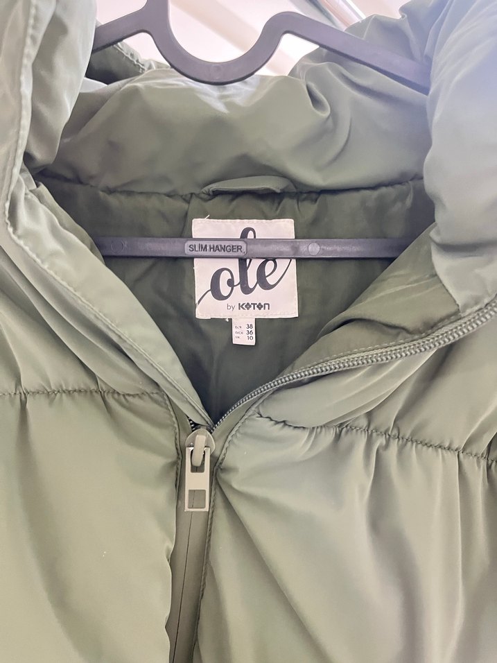 Yeşil renkKadın Midi Kışlık Fermuarlı Mont - Görsel 2