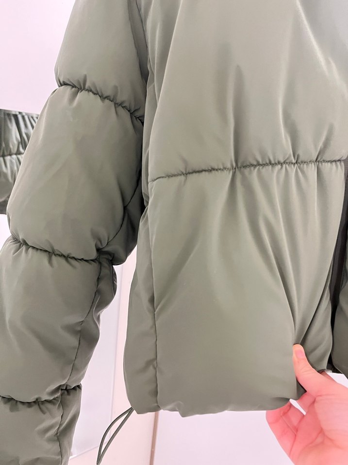 Yeşil renkKadın Midi Kışlık Fermuarlı Mont - Görsel 4