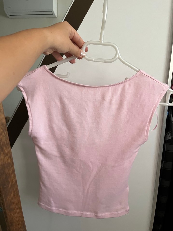 Pembe V Yaka Kolsuz Hamile Üstü - Görsel 2