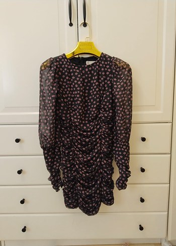 Uzun Kollu Siyah Puantiyeli Midi Elbise - Görsel 2