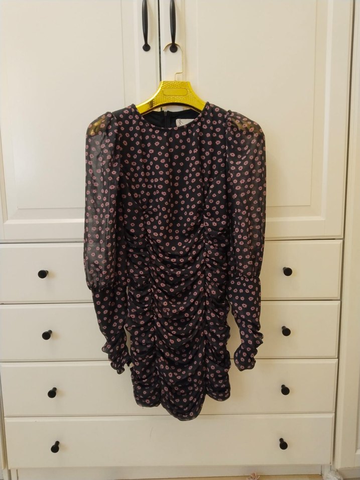 Uzun Kollu Siyah Puantiyeli Midi Elbise - Görsel 2