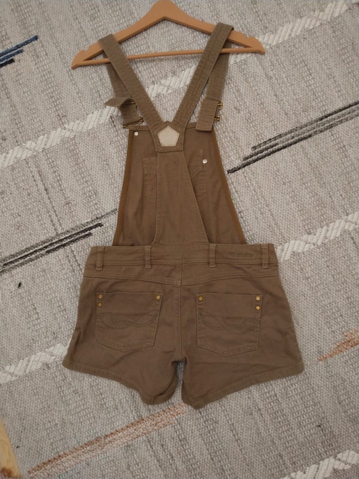 Kadın Kahverengi Süet Askılı Şort Tulum - Görsel 5