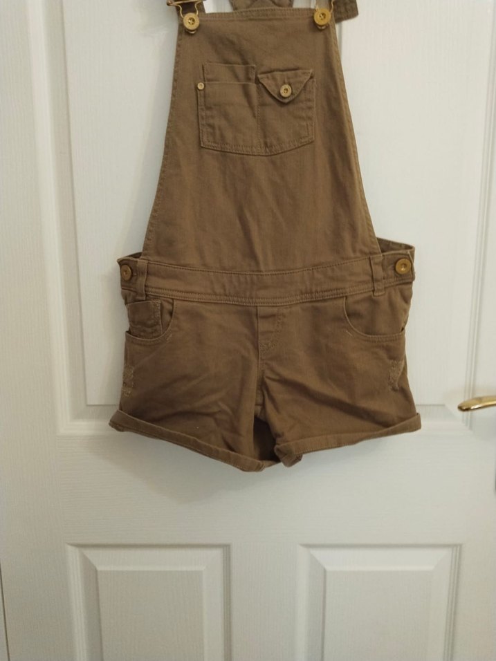 Kadın Kahverengi Süet Askılı Şort Tulum - Görsel 4