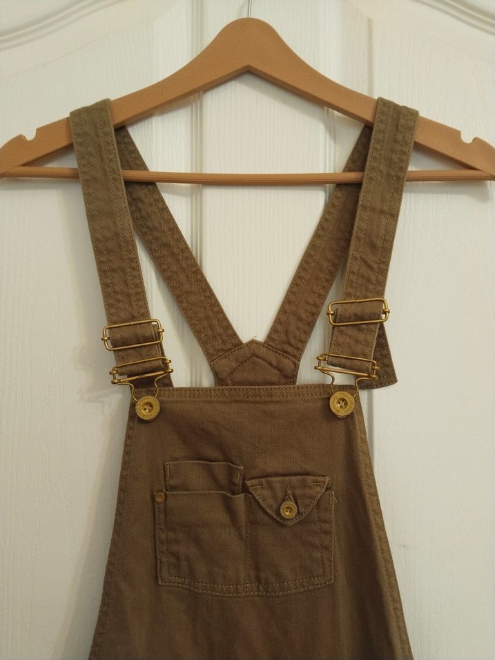 Kadın Kahverengi Süet Askılı Şort Tulum - Görsel 2