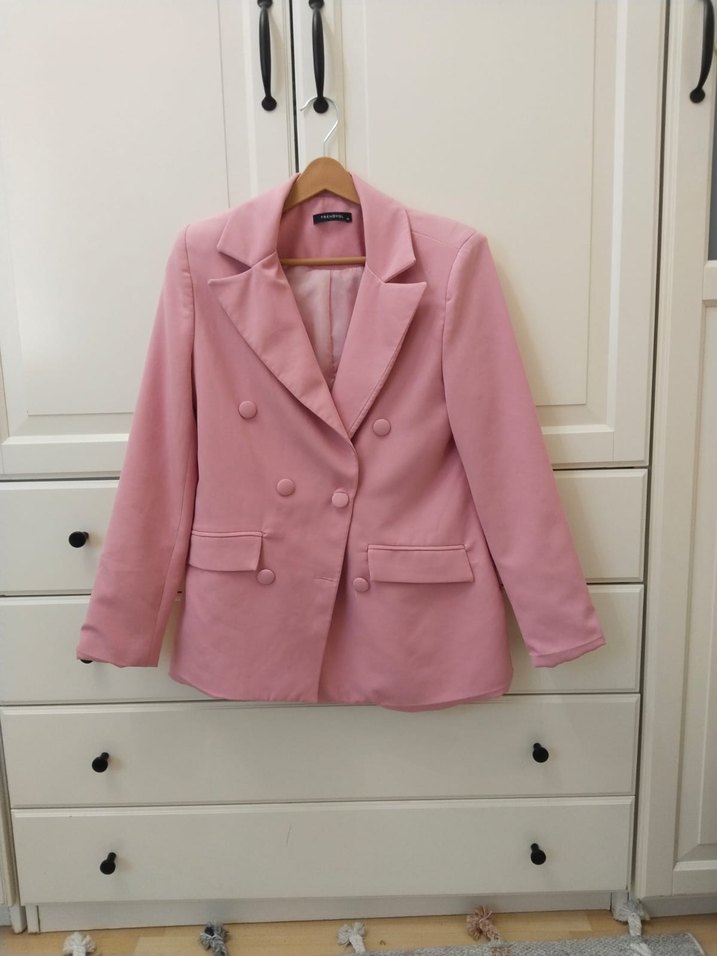 Pembe Düğmeli Kadın Blazer Ceket - Görsel 2