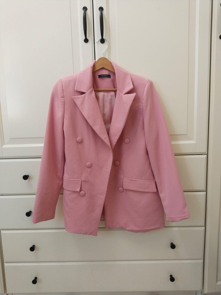 Pembe Düğmeli Kadın Blazer Ceket - Görsel 3