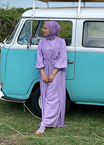 Uzun Kol Drapeli Mor Bohem tulum - Görsel 3