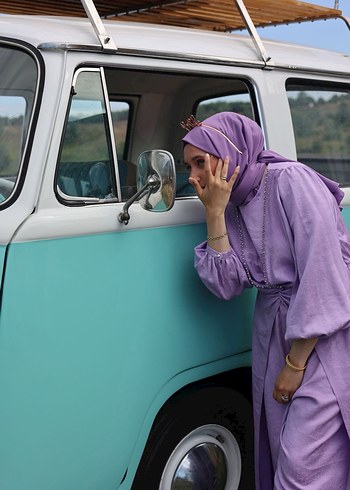 Uzun Kol Drapeli Mor Bohem tulum - Görsel 2