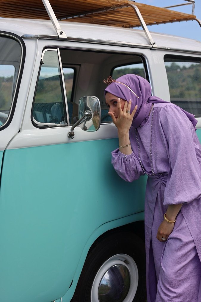 Uzun Kol Drapeli Mor Bohem tulum - Görsel 2