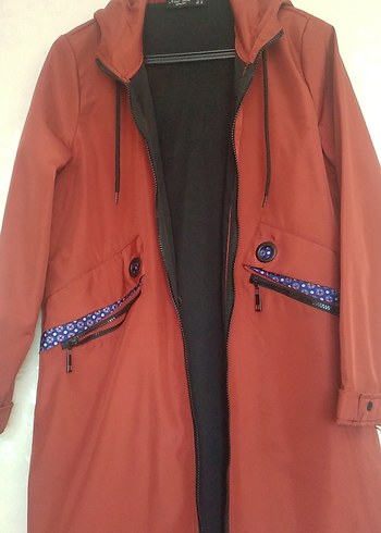 Kiremit rengi Uzun Fermuarlı Kadın Yağmurluk - Görsel 4