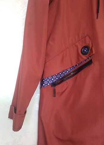 Kiremit rengi Uzun Fermuarlı Kadın Yağmurluk - Görsel 2