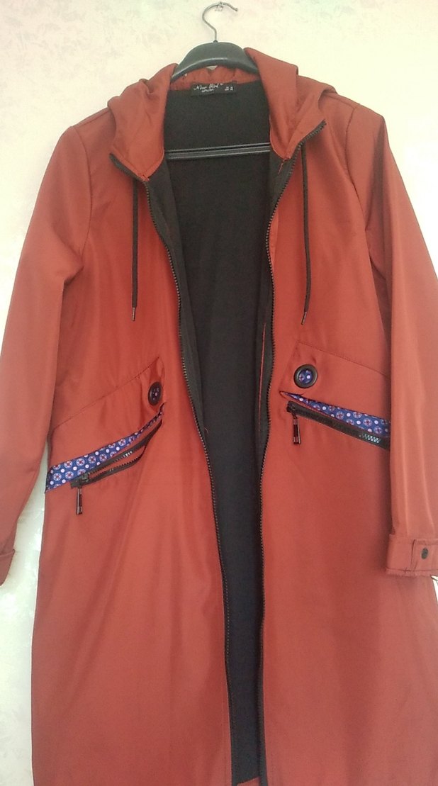 Kiremit rengi Uzun Fermuarlı Kadın Yağmurluk - Görsel 4