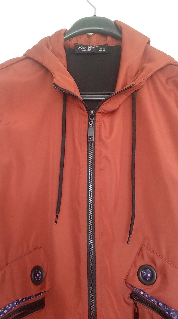 Kiremit rengi Uzun Fermuarlı Kadın Yağmurluk - Görsel 3