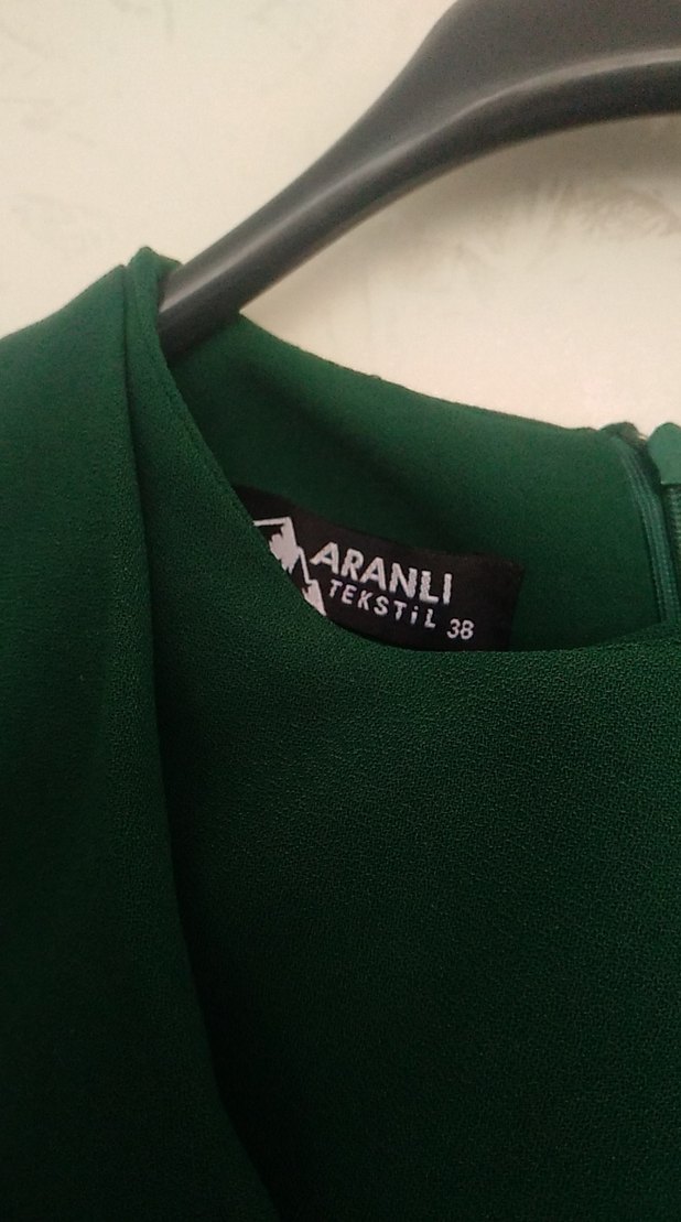 Uzun Kollu Yeşil Vintage Elbise - Görsel 4