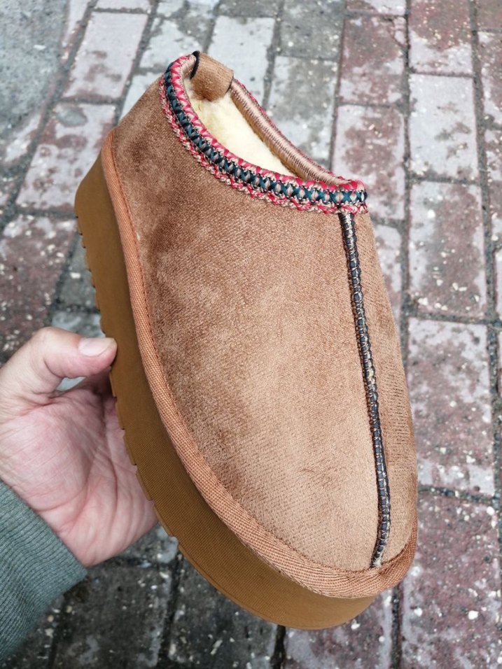 Kürklü Süet Kadın Dolgu Topuk Ev Terliği - Görsel 5