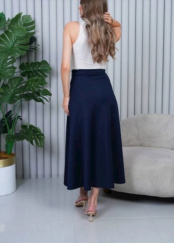 Drapeli Kahverengi Uzun Kadın Etek - Görsel 11