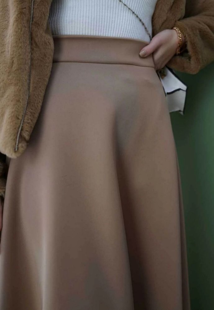 Drapeli Kahverengi Uzun Kadın Etek - Görsel 5