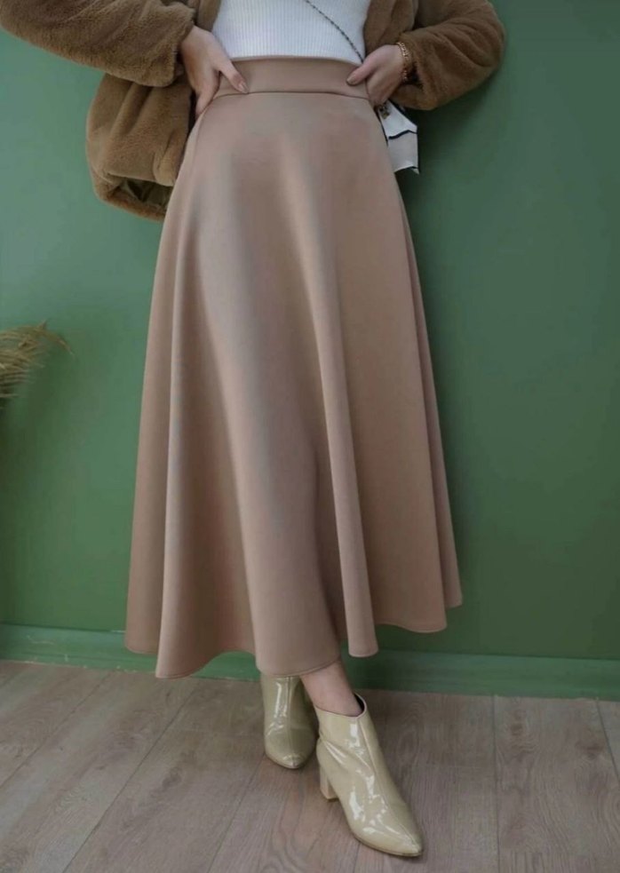 Drapeli Kahverengi Uzun Kadın Etek - Görsel 4