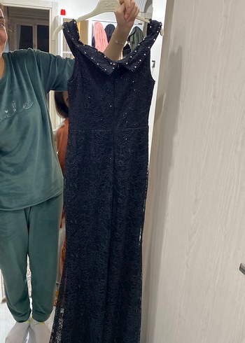 Boncuk İşlemeli Siyah Uzun Abiye Elbise - Görsel 6