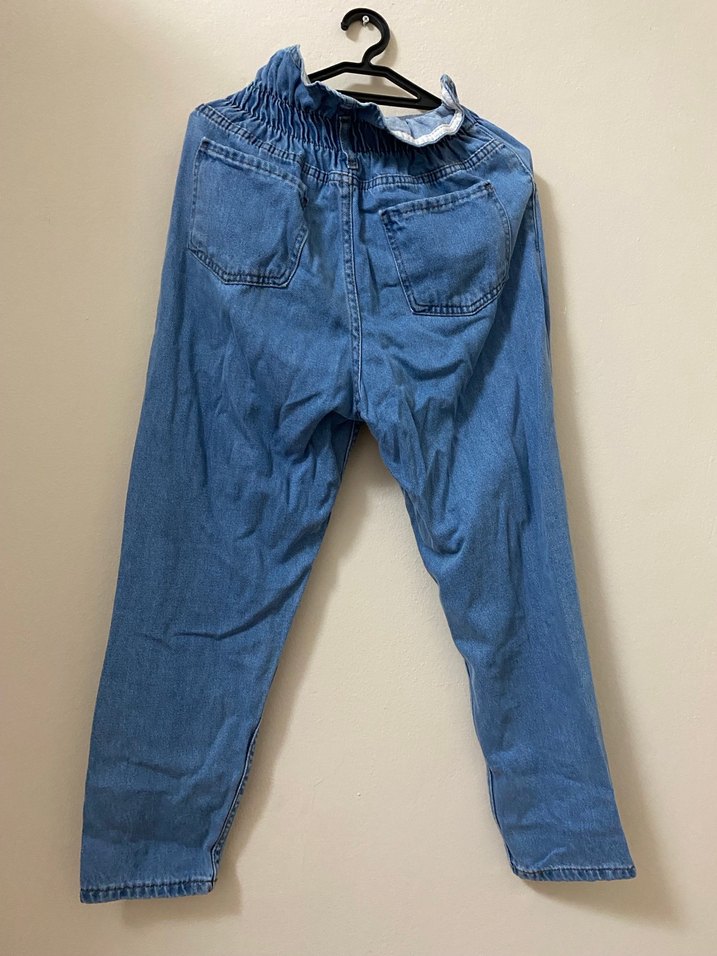 Beli lastikli Mavi Midi Kadın Kot Pantolon - Görsel 2