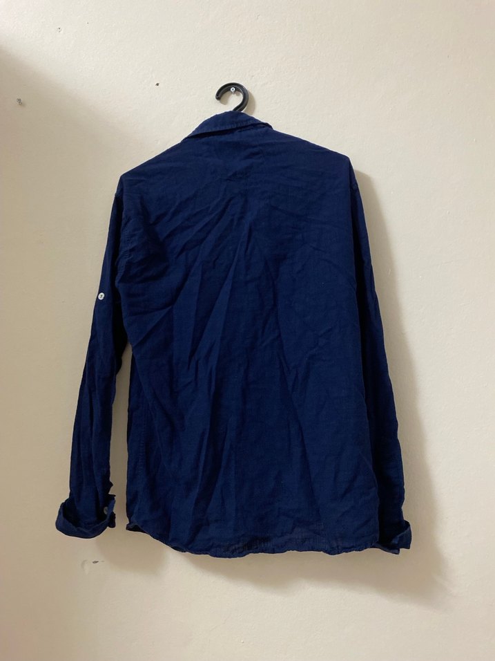 Mavi Erkek Gömlek, Uzun Kollu, Düğmeli - Görsel 2