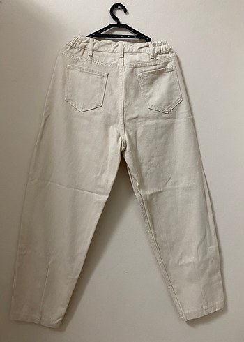 Krem rengi Keten Midi Kadın Pantolon - Görsel 2