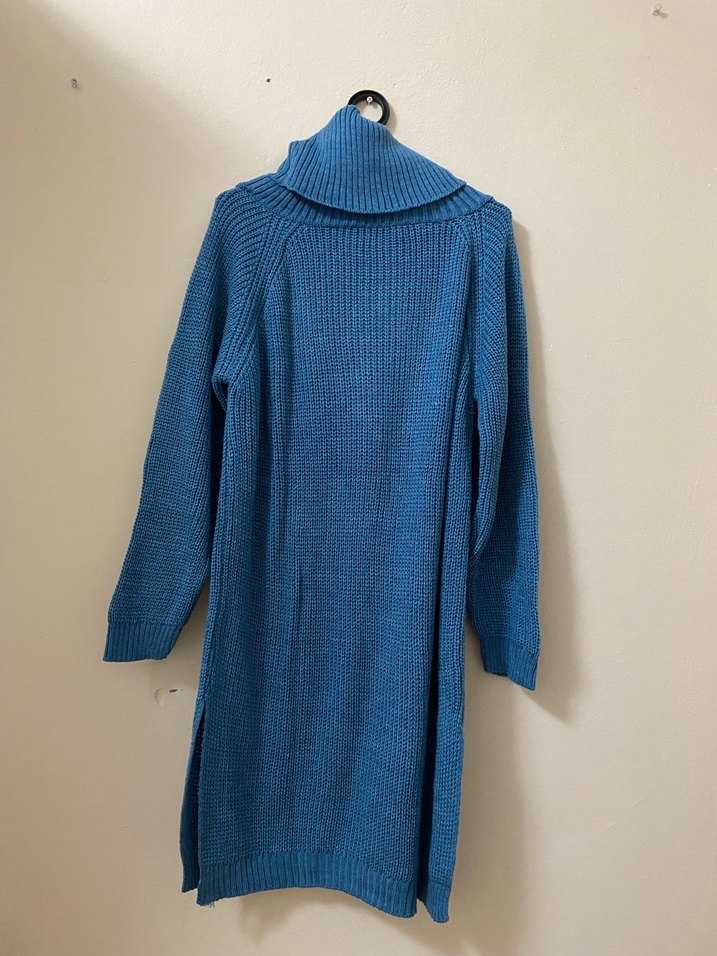 Mavi Boğazlı Örgü Kadın Kazak - Görsel 2