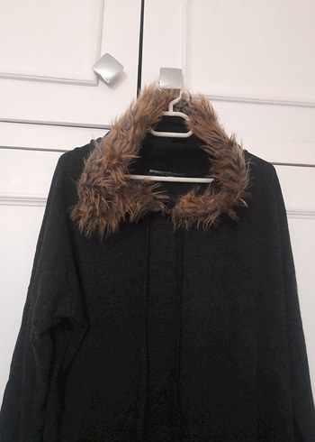 Gri Kapüşonlu Kadın Suni Kürk tunik - Görsel 3