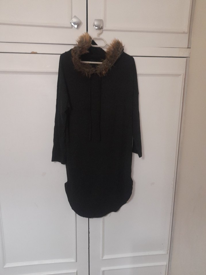 Gri Kapüşonlu Kadın Suni Kürk tunik - Görsel 4