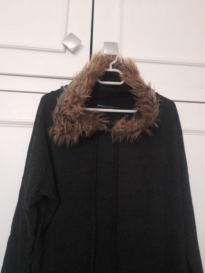 Gri Kapüşonlu Kadın Suni Kürk tunik - Görsel 3