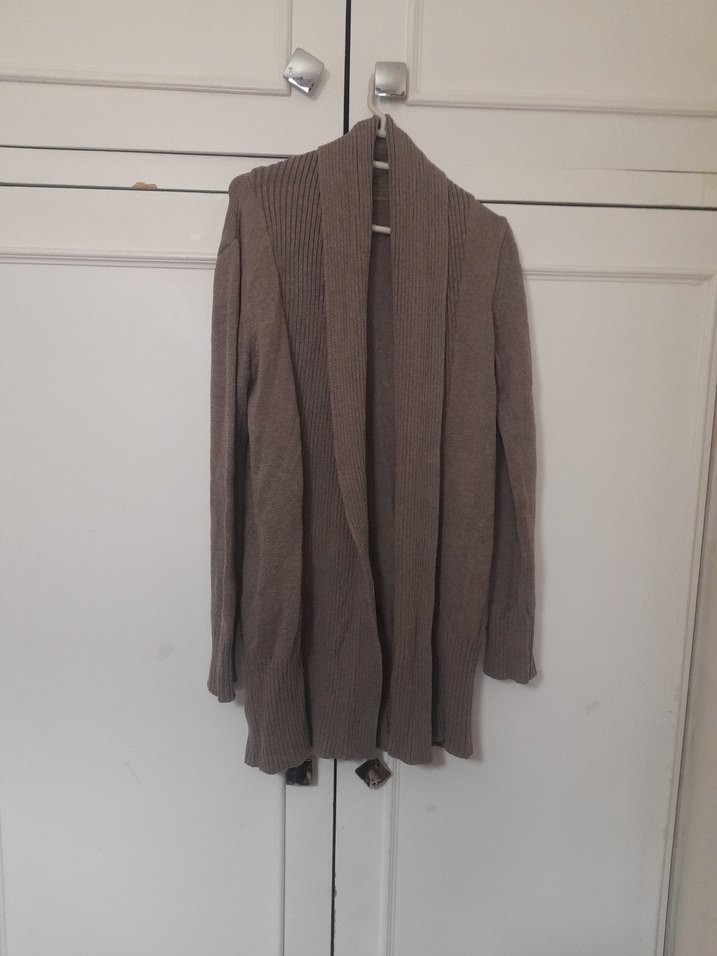 Bej Triko Uzun Kollu Kadın Hırka - Görsel 3