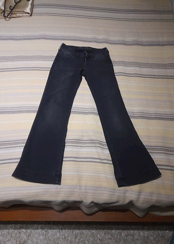 Kadın Siyah Kot Pantolon, İspanyol paça,düşük bel - Görsel 5