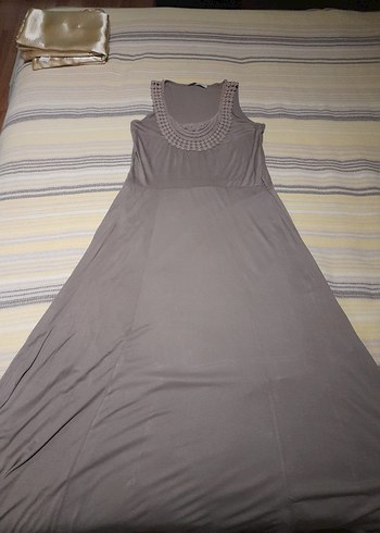 Bej Bohem Uzun Örme Elbise - Görsel 4