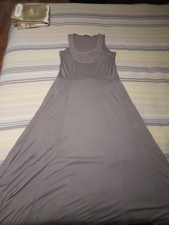 Bej Bohem Uzun Örme Elbise - Görsel 4