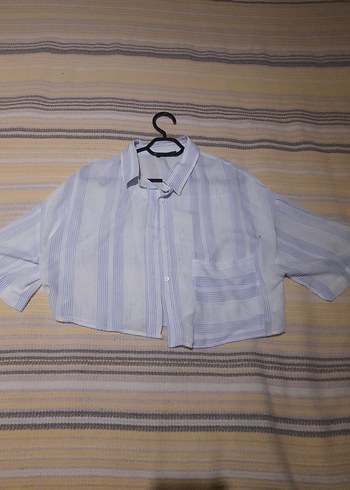 pamuklu Kısa Kollu krop  Gömlek - Görsel 2