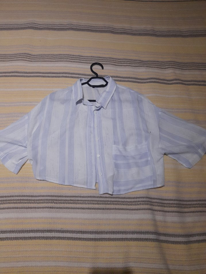 pamuklu Kısa Kollu krop  Gömlek - Görsel 2