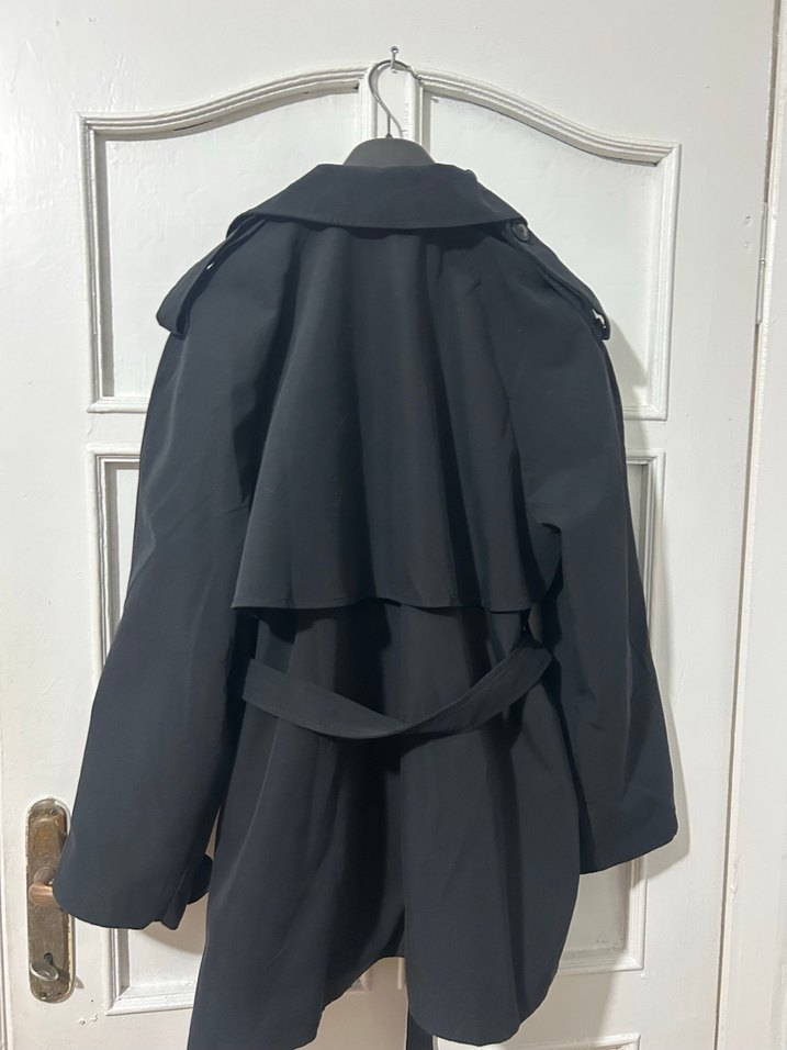 Kadın Siyah Midi Trençkot Kemerli - Görsel 2