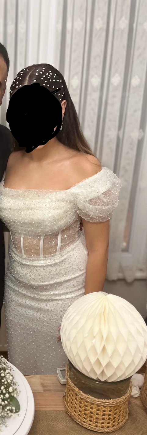 Dantel Detaylı Modern Klasik Beyaz Nişan Elbisesi - Görsel 2