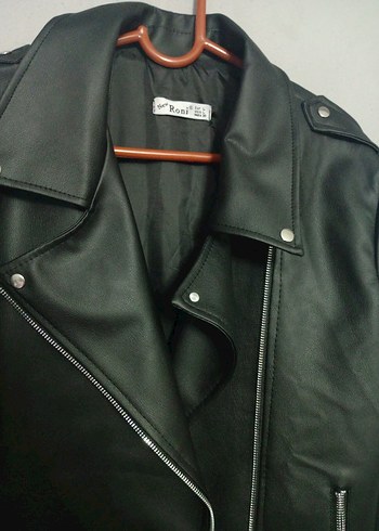 Siyah Deri Biker Ceket Kadın - Görsel 5