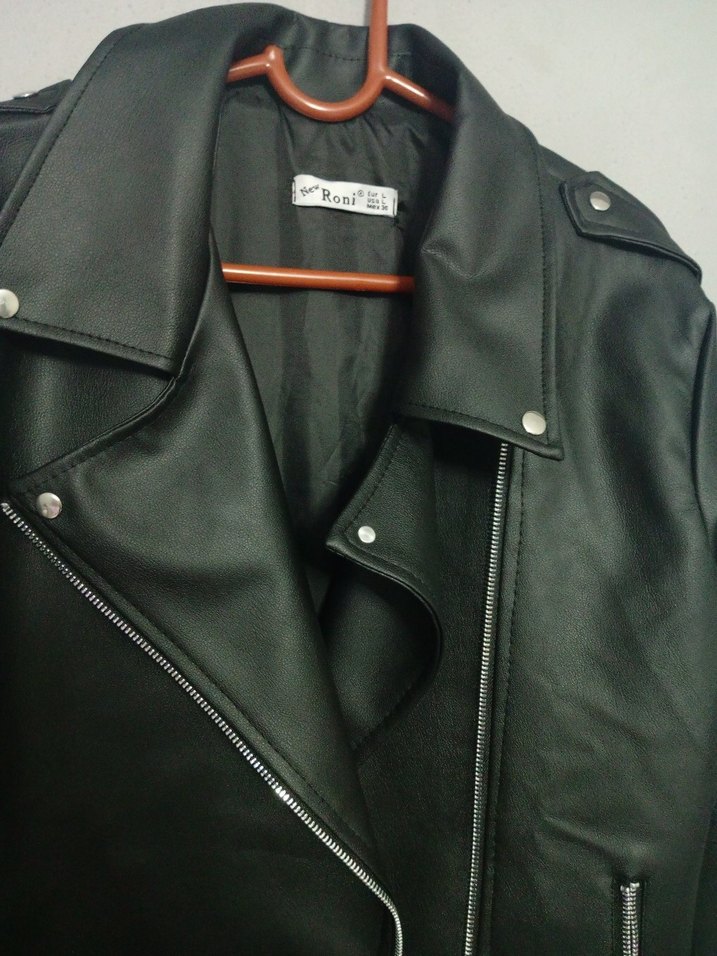 Siyah Deri Biker Ceket Kadın - Görsel 5