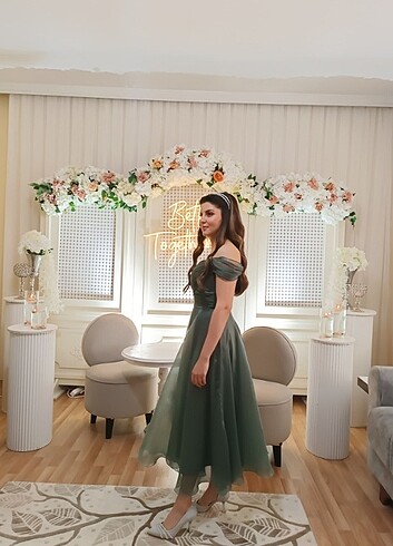 36 Beden yeşil Renk Nişan elbisesi