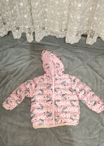 Kız Çocuk Kapüşonlu Pembe Desenli Mont - Görsel 3