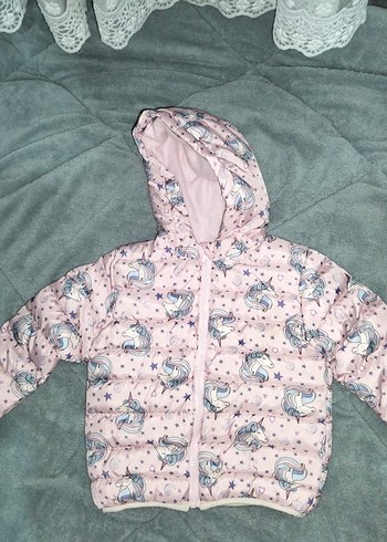 Kız Çocuk Kapüşonlu Pembe Desenli Mont - Görsel 2