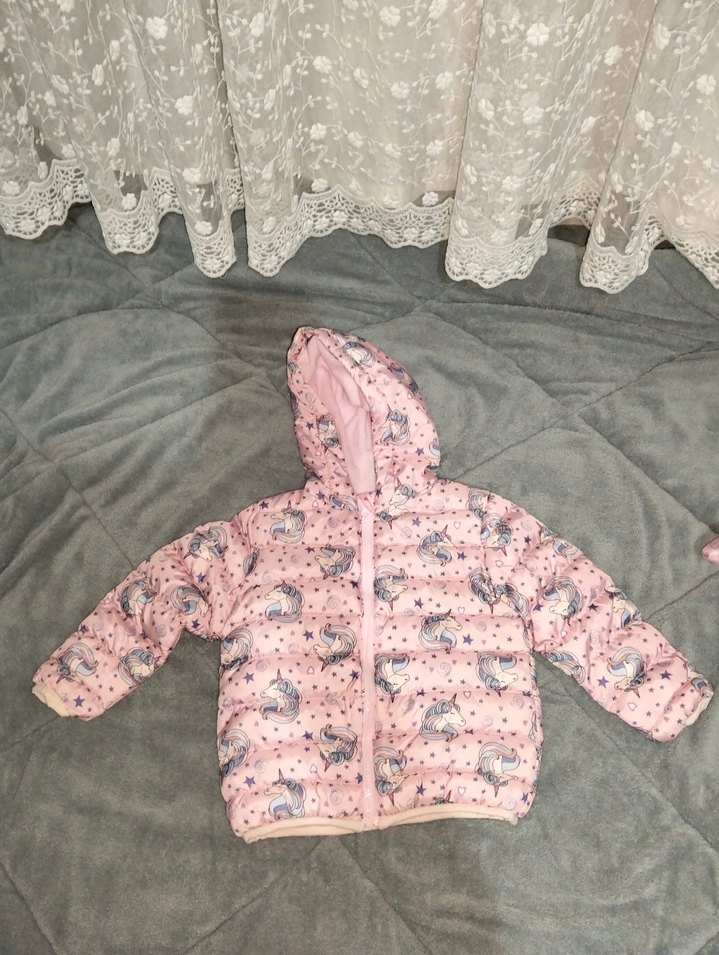 Kız Çocuk Kapüşonlu Pembe Desenli Mont - Görsel 3