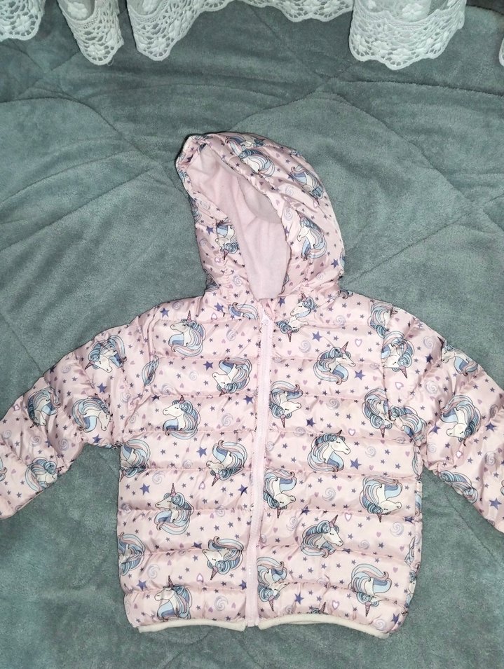 Kız Çocuk Kapüşonlu Pembe Desenli Mont - Görsel 2