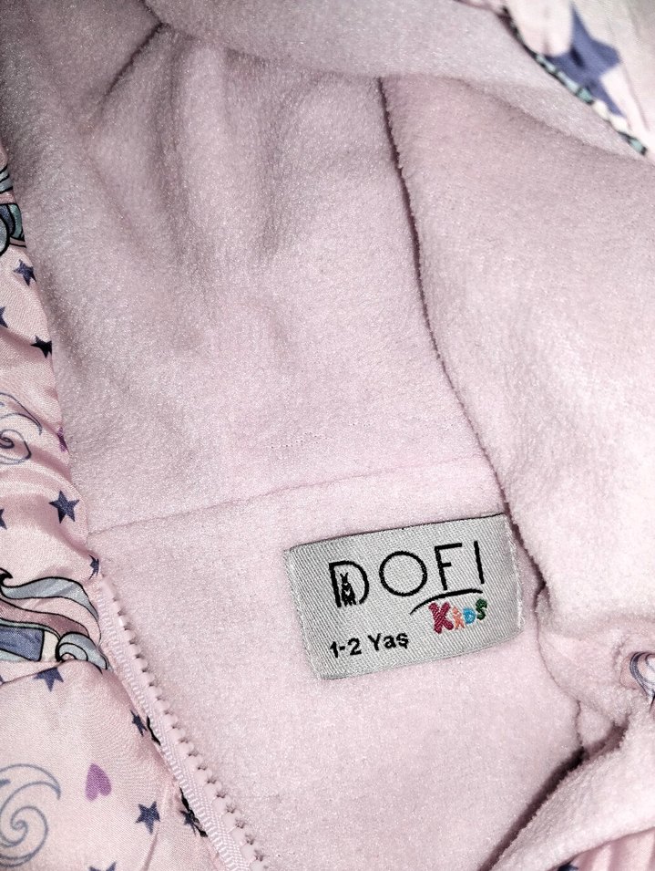 Kız Çocuk Kapüşonlu Pembe Desenli Mont - Görsel 4