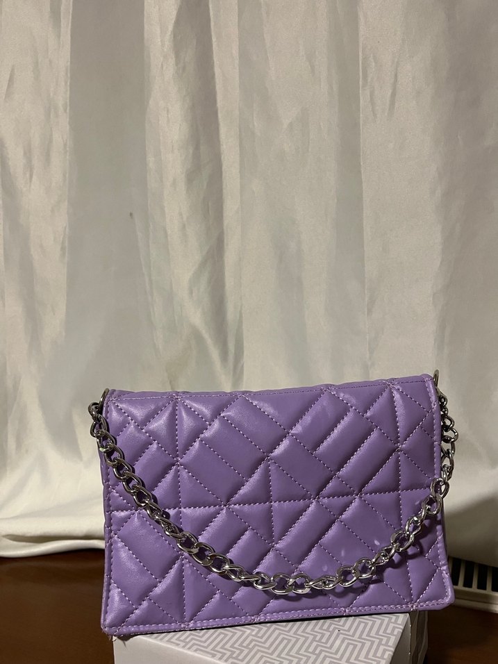 Zincir Detaylı Mor Deri Kadın Çanta - Görsel 2