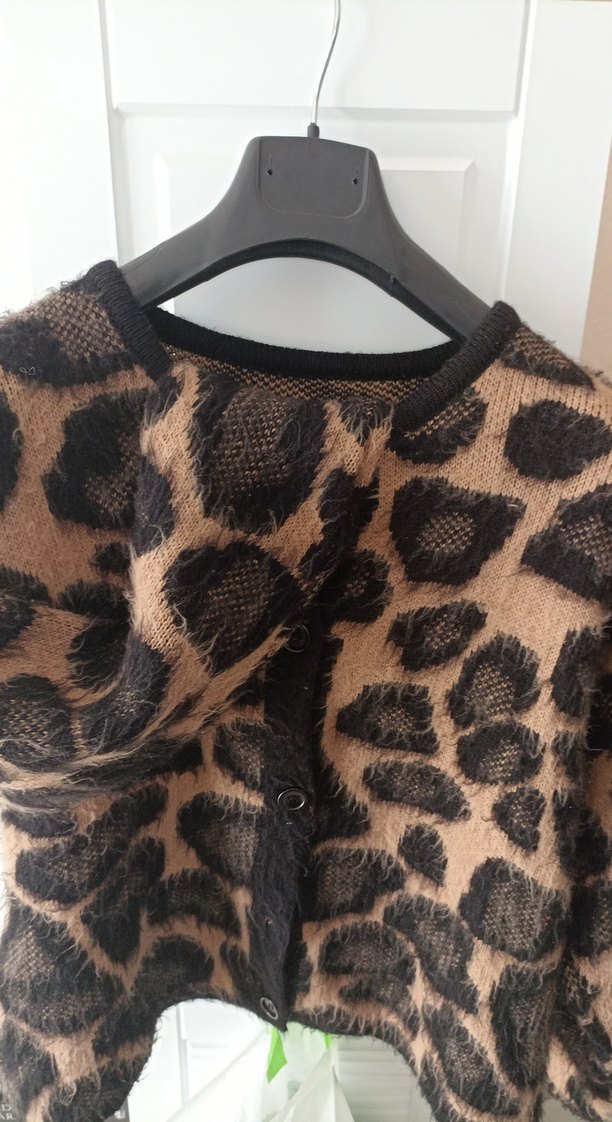 Kahverengi Leopar Desenli Kadın Hırka - Görsel 5