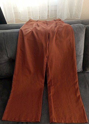 Drapeli Kahverengi kumaş Kadın Pantolon - Görsel 6