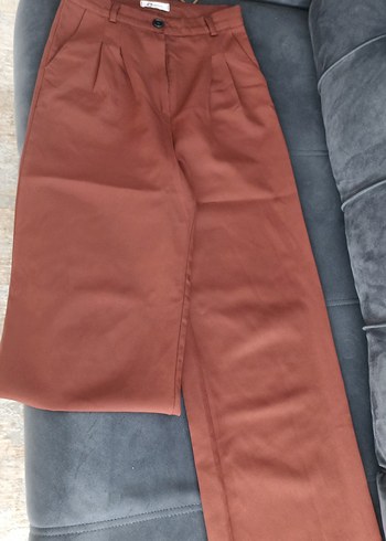 Drapeli Kahverengi kumaş Kadın Pantolon - Görsel 8